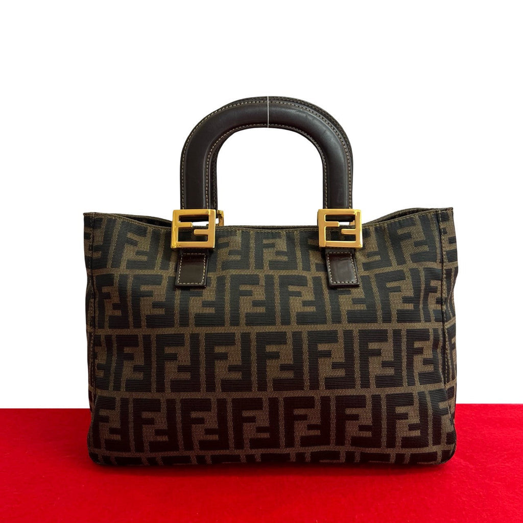 Fendi Zucca Canvas Leather Handbag