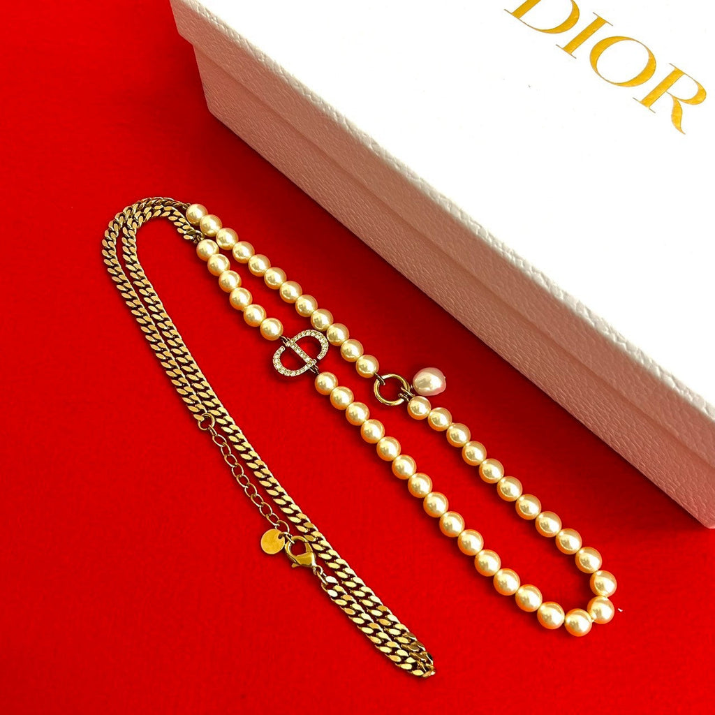 Christian Dior CD Logo Pearl Necklace