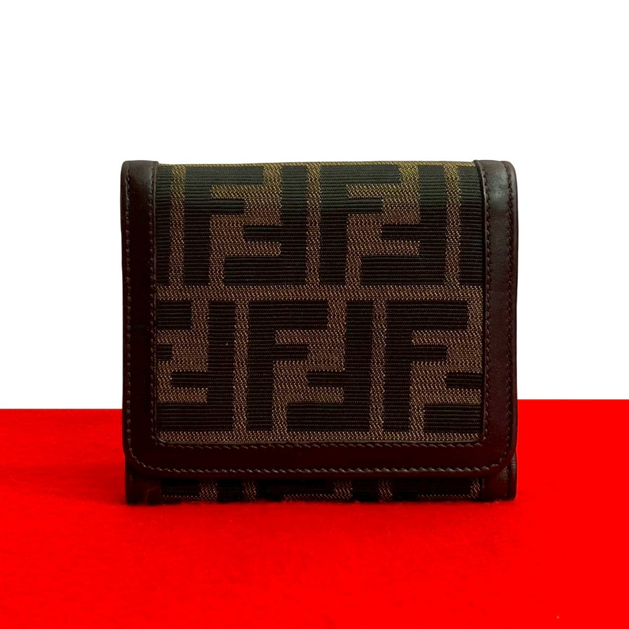 Fendi Zucca Canvas Leather Trifold Wallet