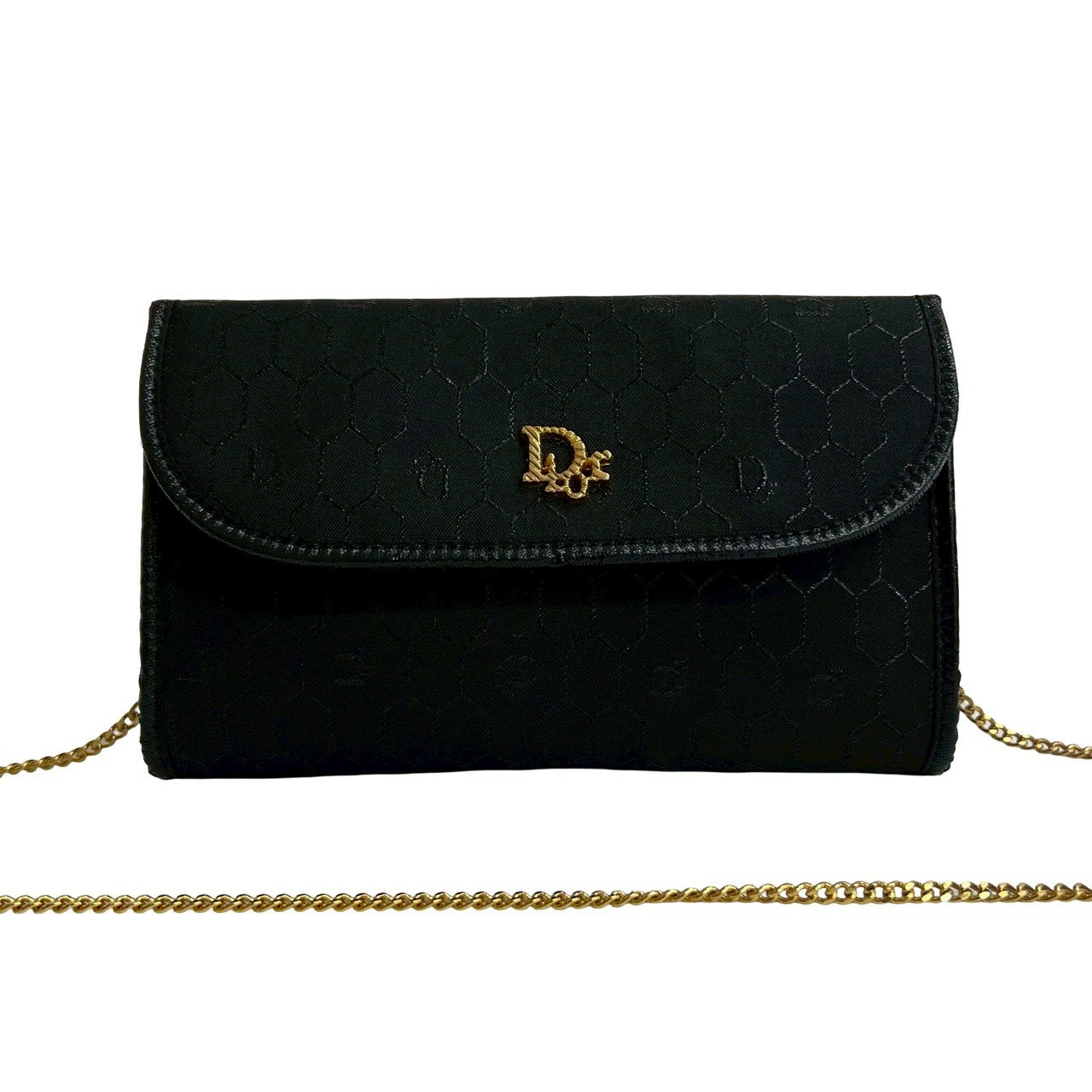 Christian Dior Logo Honeycomb Canvas Chain Shoulder Bag