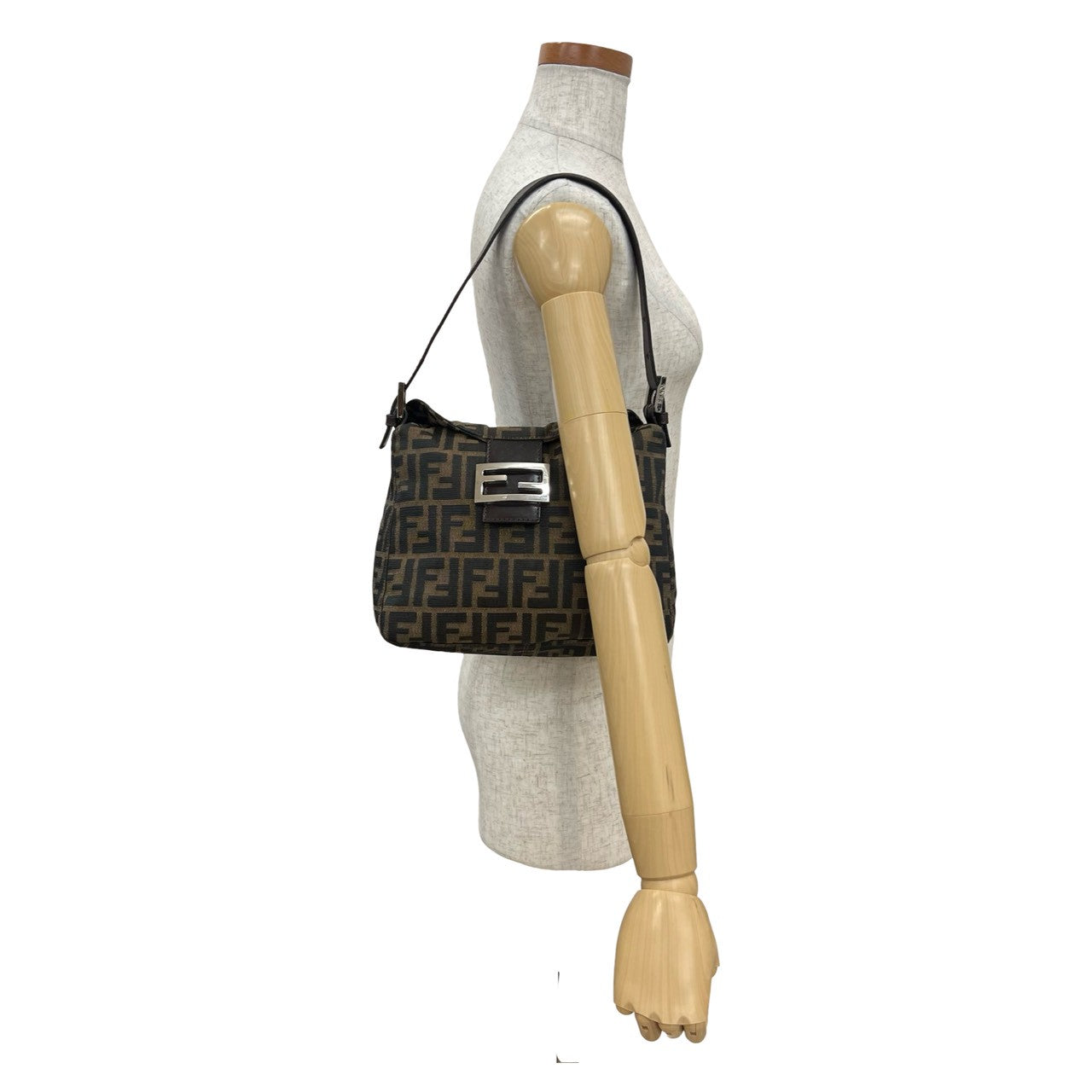 Fendi Mamma Baguette Canvas Leather Shoulder Bag