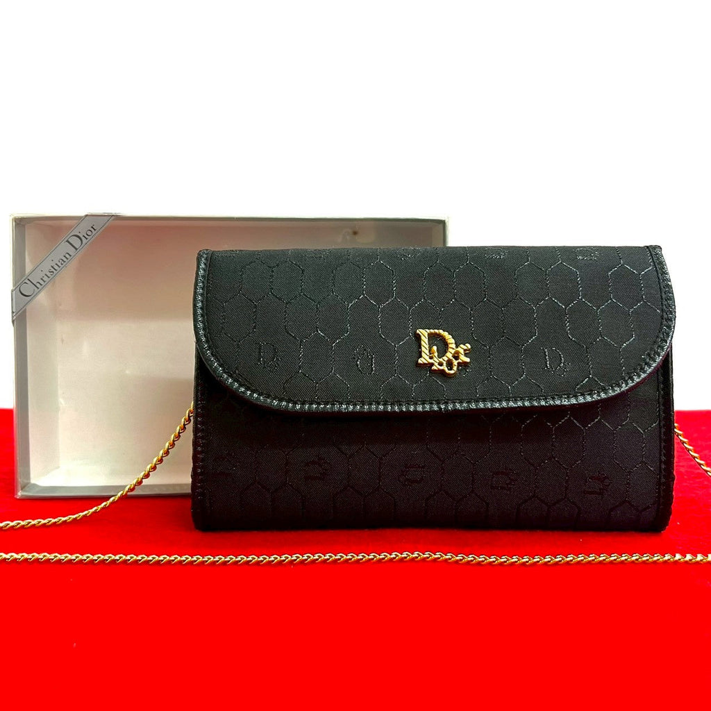 Christian Dior Logo Honeycomb Canvas Chain Shoulder Bag