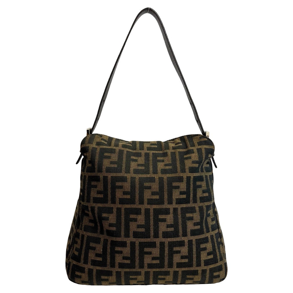 Fendi Mamma Baguette Canvas Leather Shoulder Bag