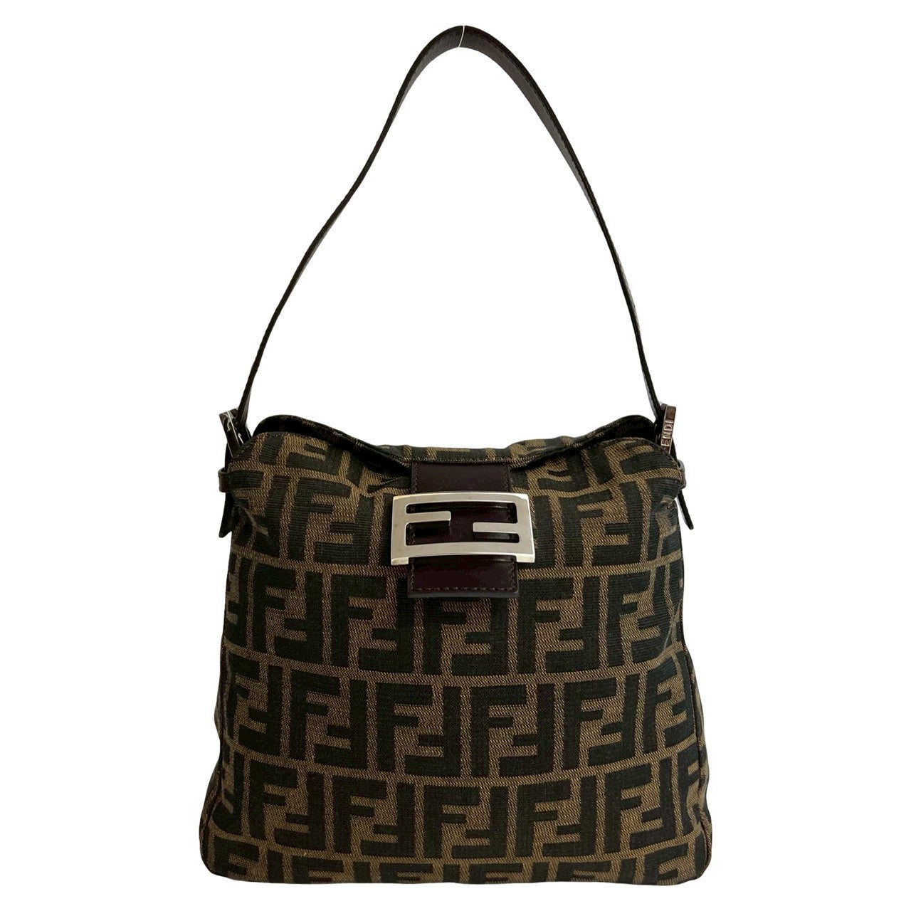 Fendi Mamma Baguette Canvas Leather Shoulder Bag