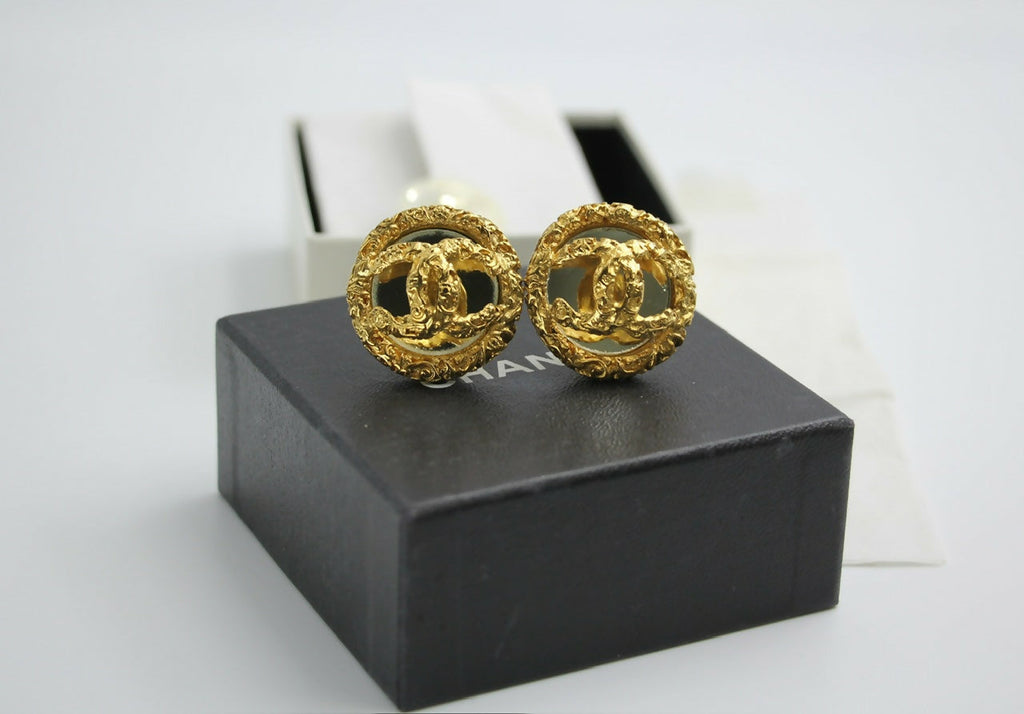 Chanel Vintage 93A Rare Lava Glass Mirror Clip-on Earrings