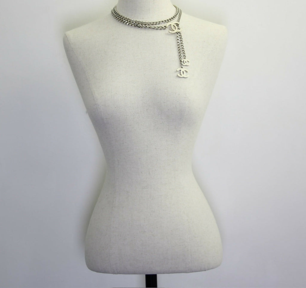 Chanel Vintage 05V Metal White Three CC Waist Chain