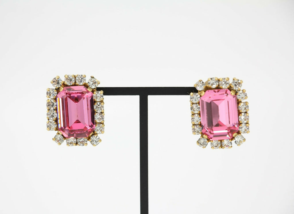 Chanel Vintage 95P Rhinestone Barbie Pink Clip-on Earrings