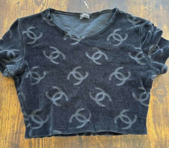 Chanel Vintage 1996 Cropped Velvet T-shirt
