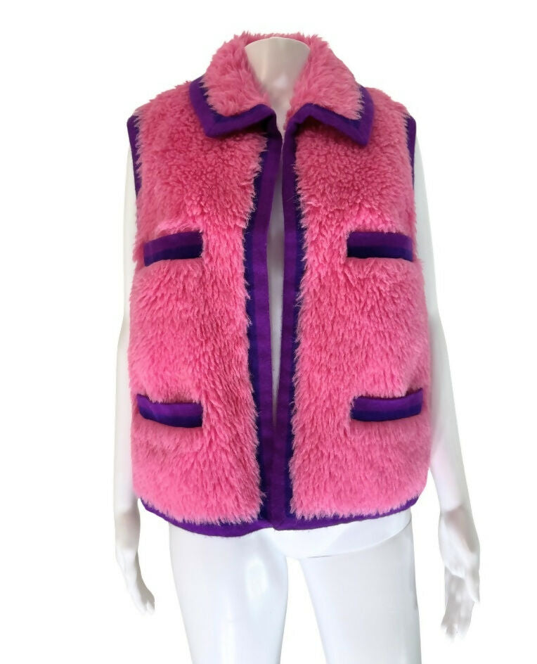 Chanel Vintage 1994 Faux Alpaca Vest- Rare Pink & Purple