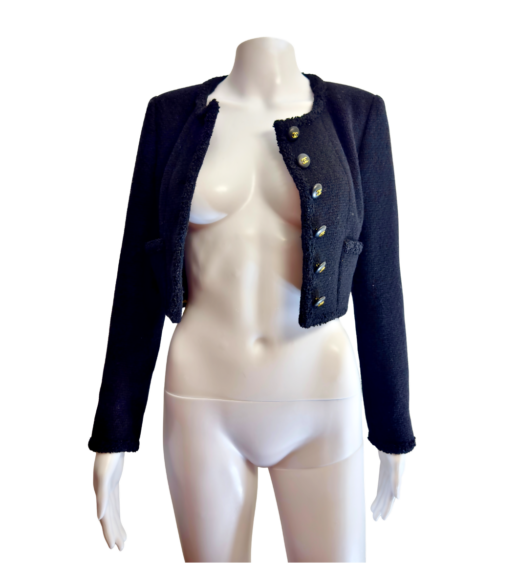 Chanel 95A Black Tweed Cropped Jacket