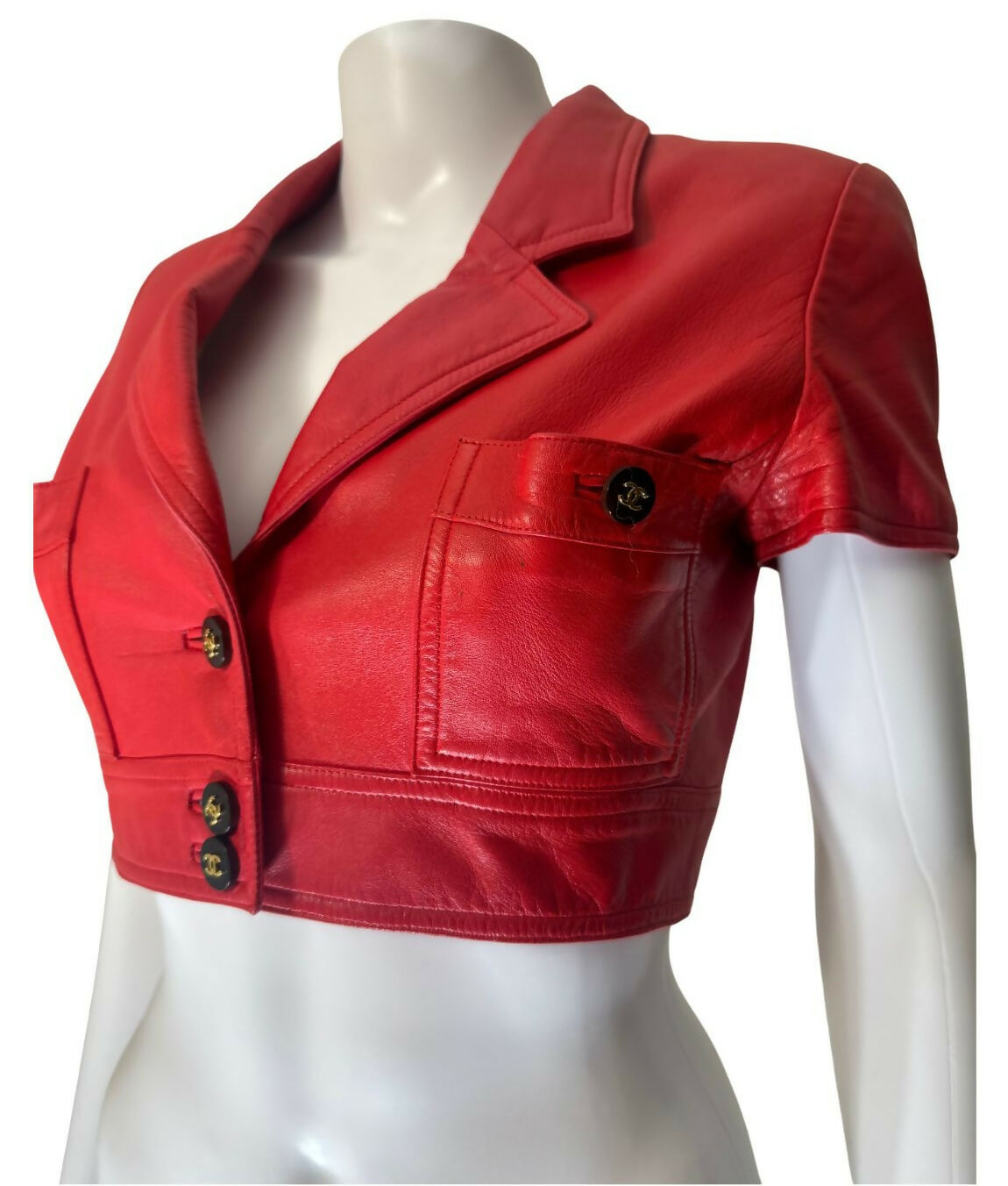 Chanel Vintage 1995 Barbie Red Leather Cropped Jacket