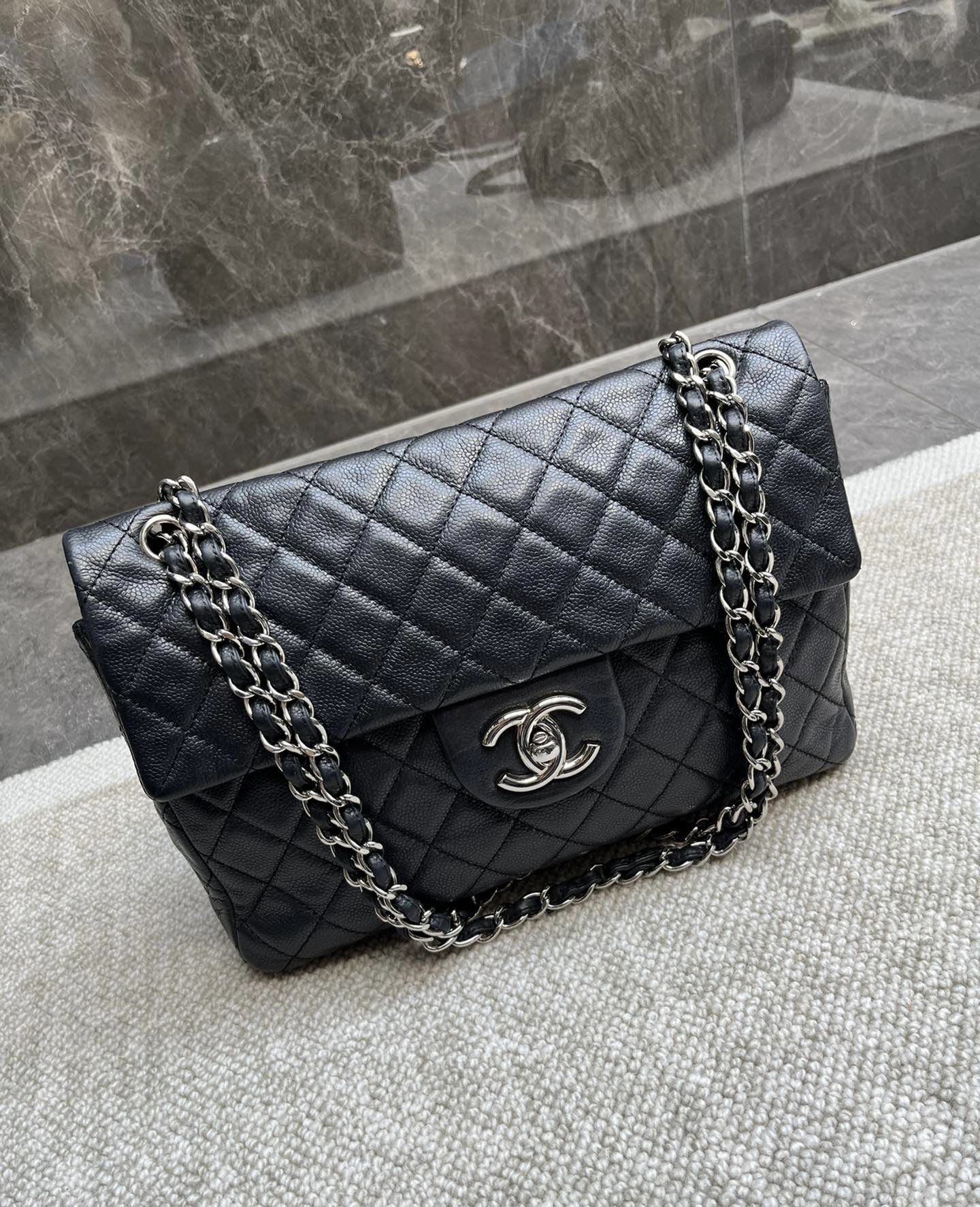 Chanel Black Silver Caviar Airport Bag