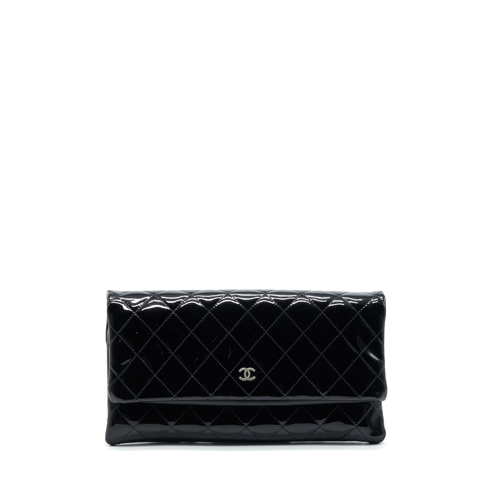 Chanel Fold Over Clutch Patent Leather Black