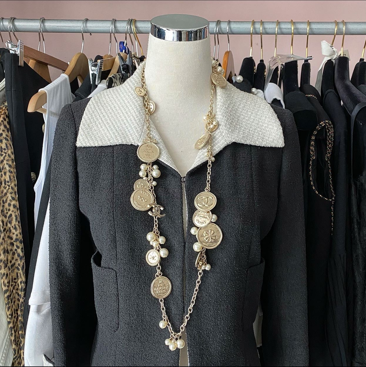 Chanel 14P 100th Anniversary Gold Coin Pearl Long Necklace