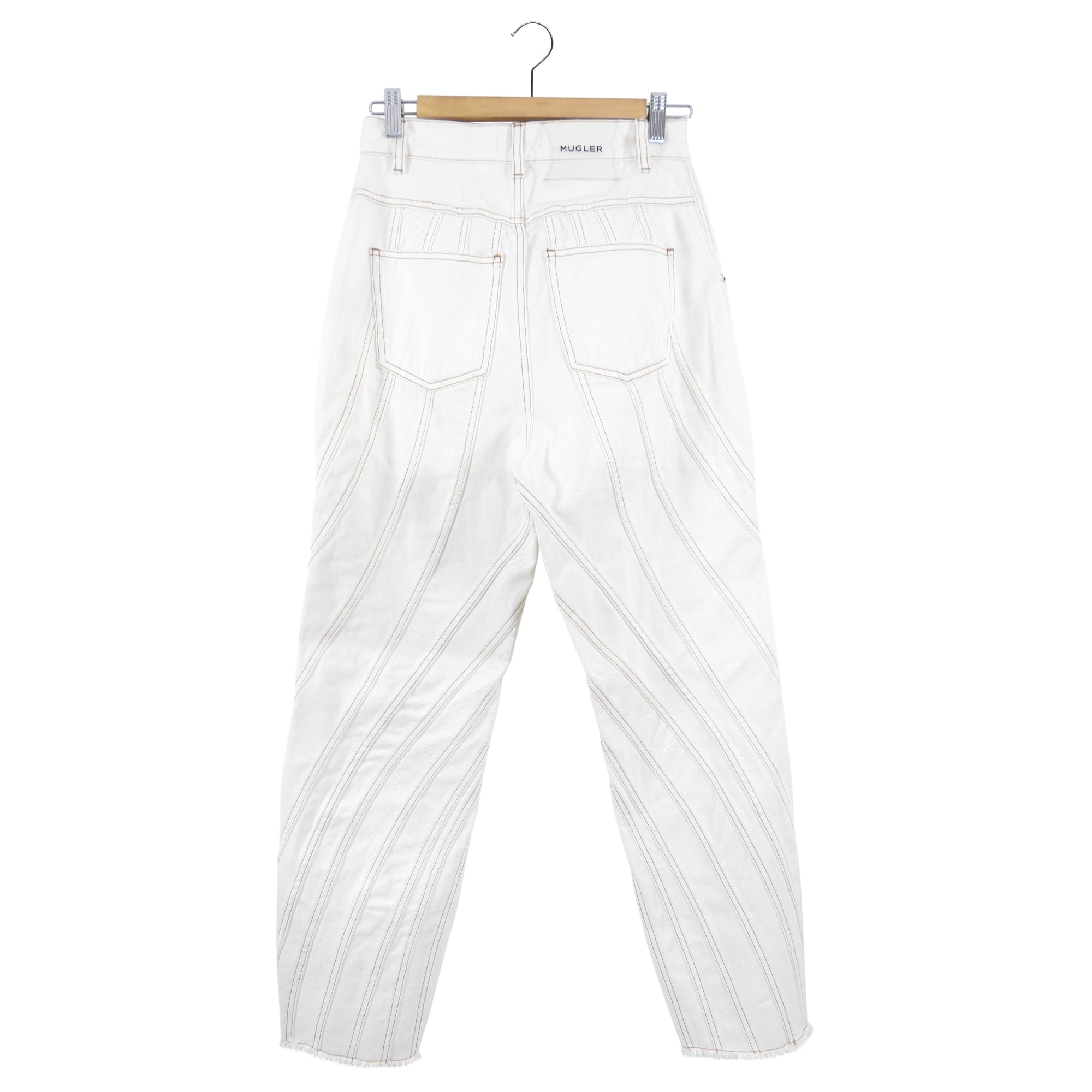 Mugler Cream Seamed Twist Denim Jeans - FR38 / USA 6