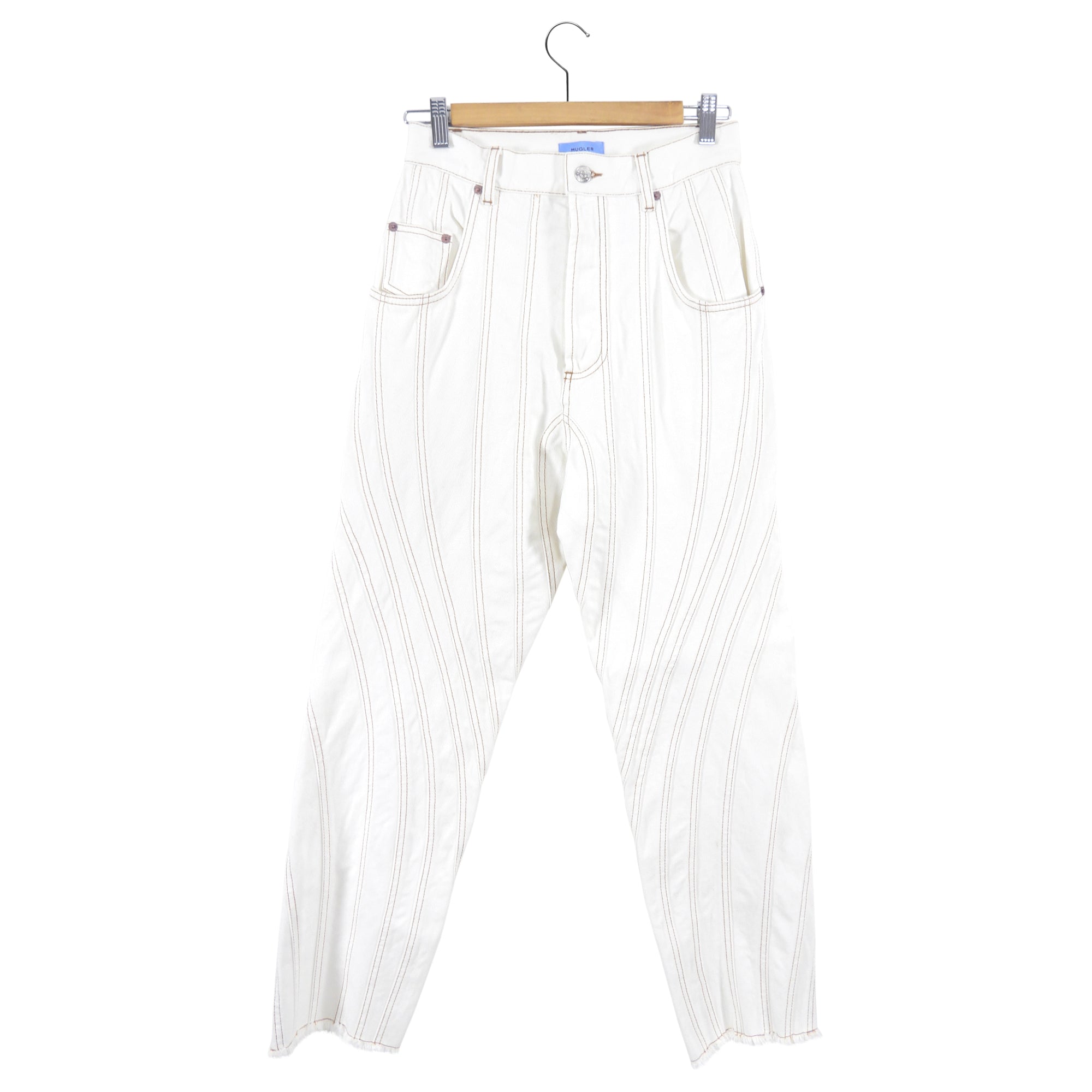 Mugler Cream Seamed Twist Denim Jeans - FR38 / USA 6