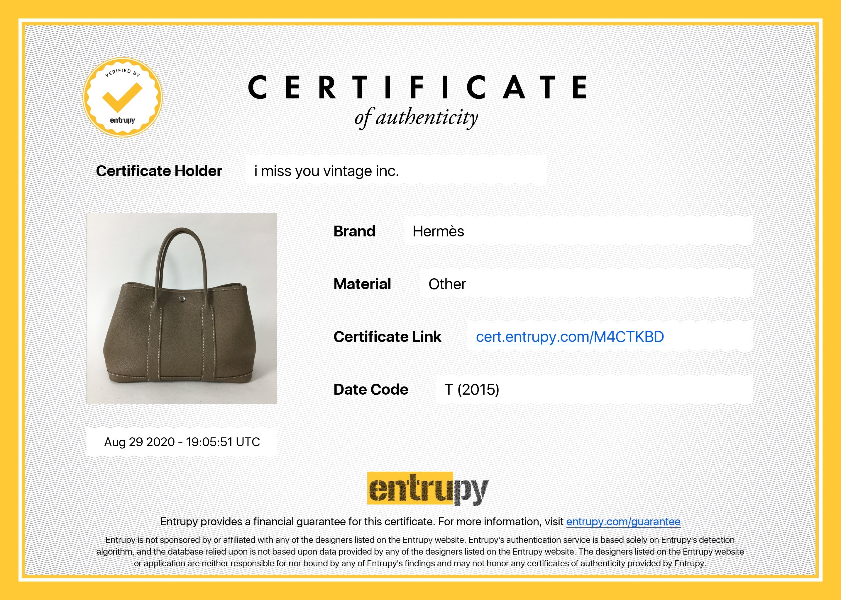 Hermes Garden Party Small TPM 30 Bag in Etoupe Negonda