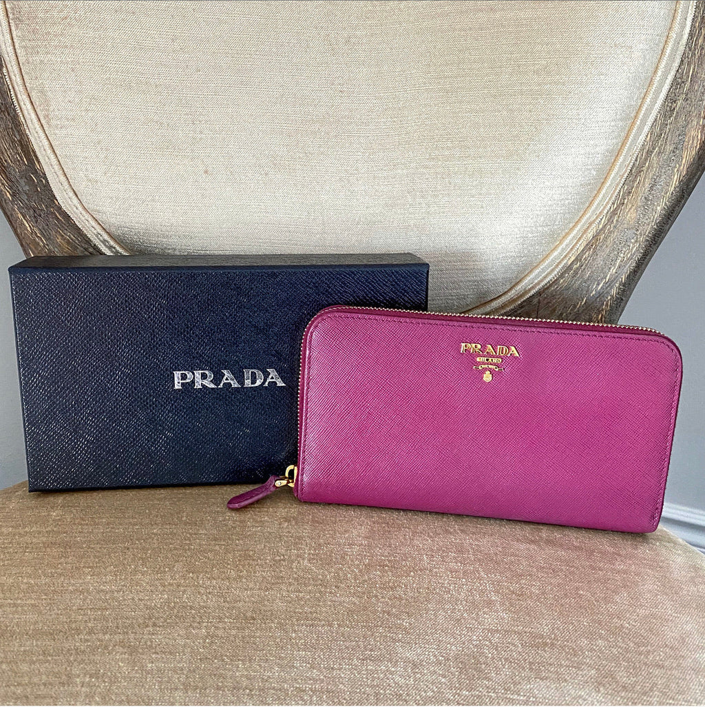 Prada Magenta Pink Saffiano Leather Continental Zippy Wallet