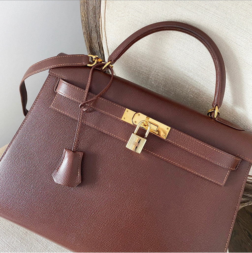 Hermes Vintage 1992 Marron Fonce Kelly 32 Sellier Courcheval Leather GHW