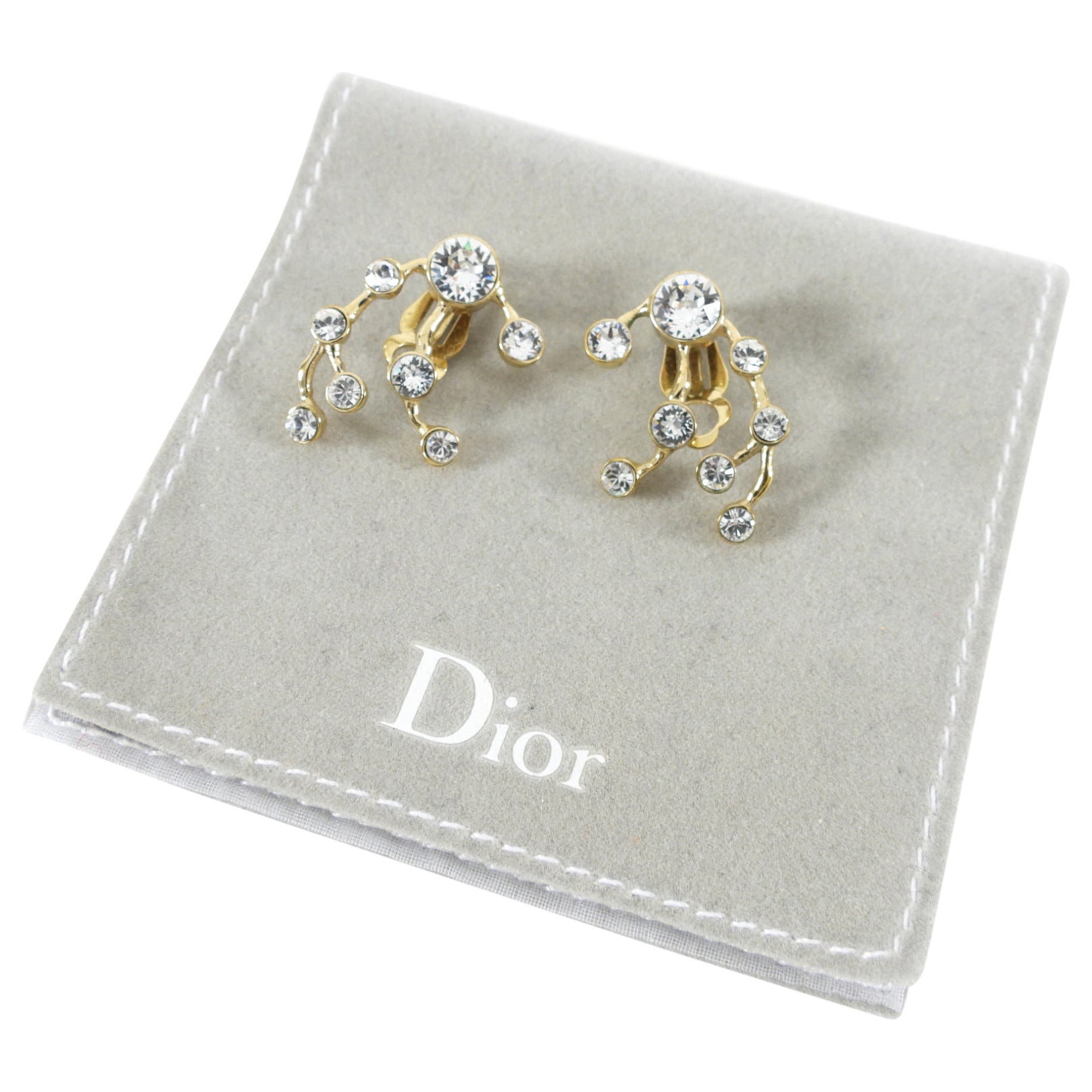 Dior Rhinestone and Goldtone Spray Clip on Earrings