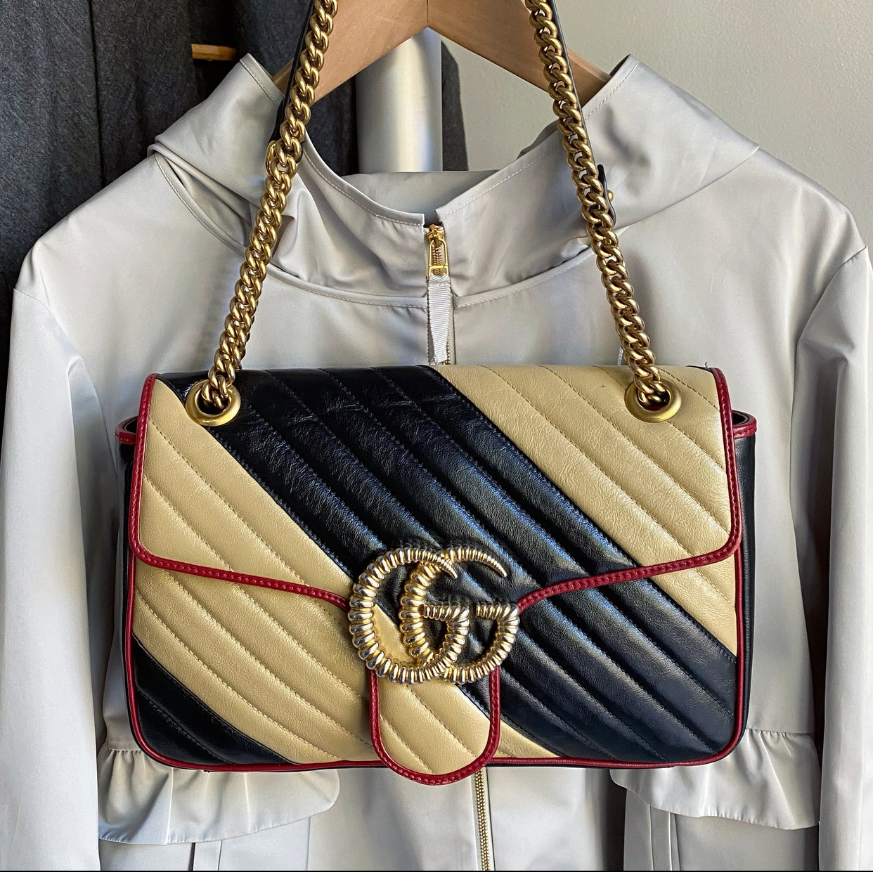 Gucci Marmont Medium Torchon Diagonal Stripe Flap Bag