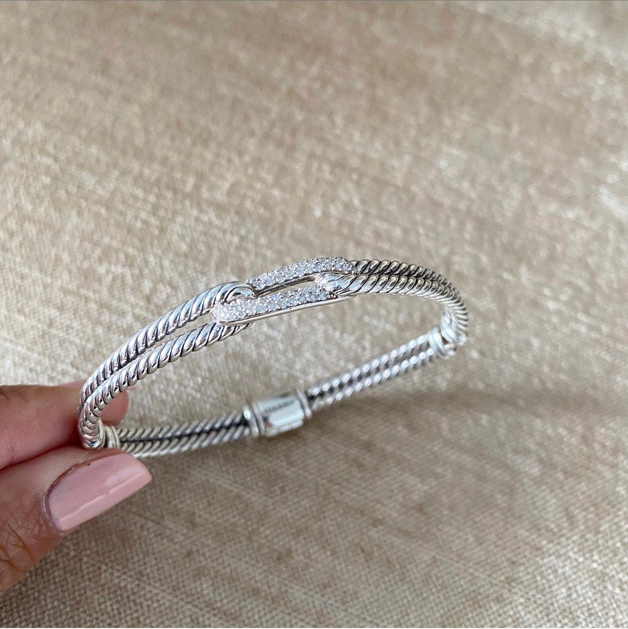 David Yurman Petite Pave Diamond and Sterling Labyrinth Loop Bracelet
