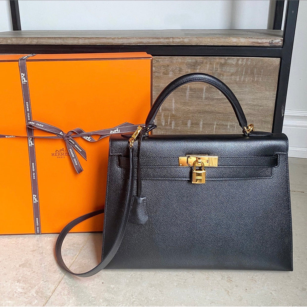 Hermes 2018 Black Epsom Leather Kelly 32 Sellier GHW