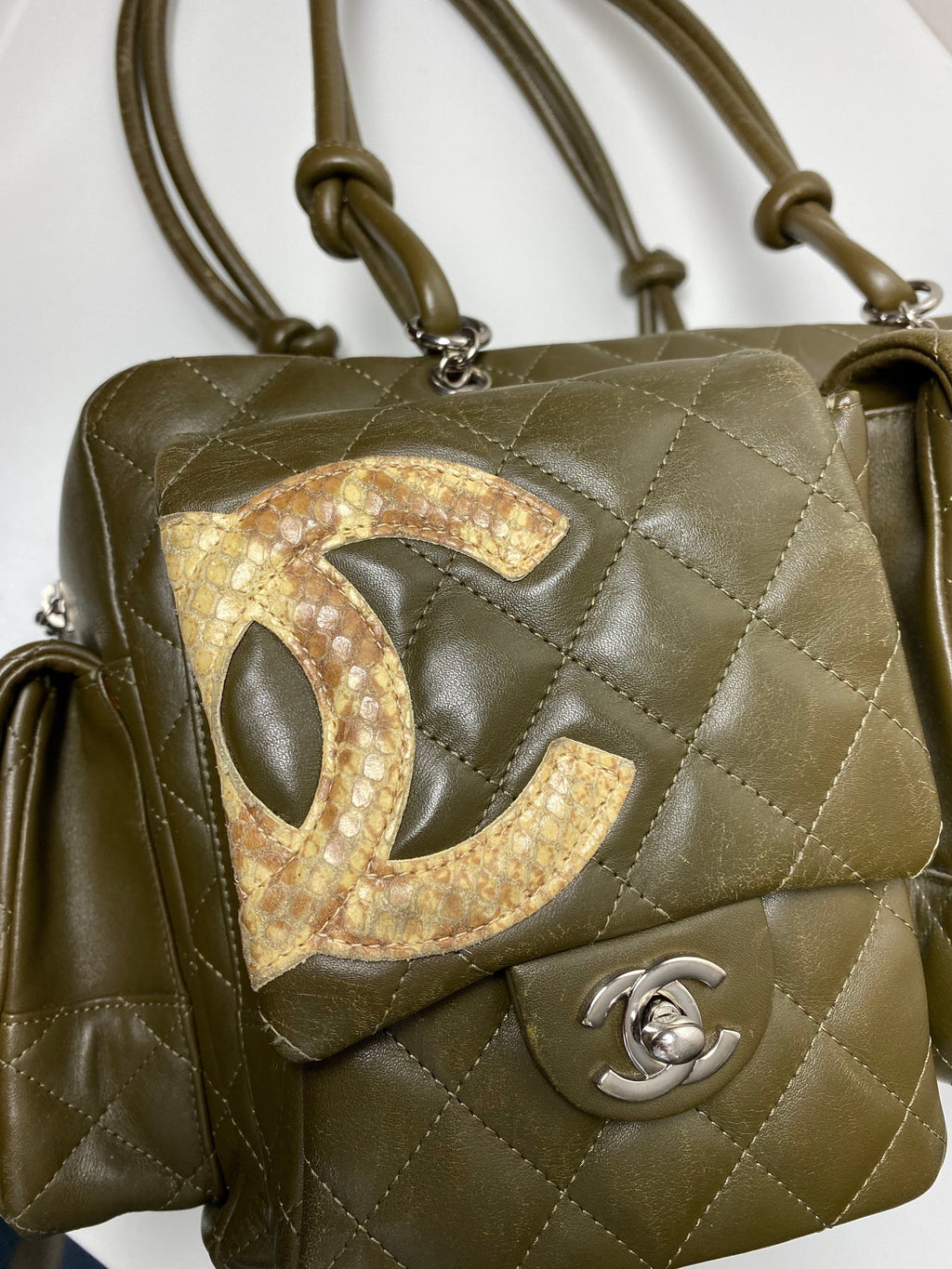Chanel Olive Green Cambon Reporter Quilted Shoulder Bag