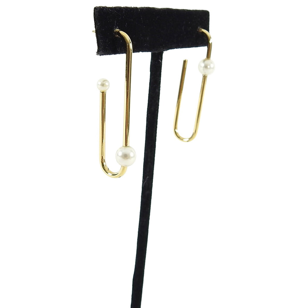 Dior Gold Wire & Pearl Long Hoop Earrings