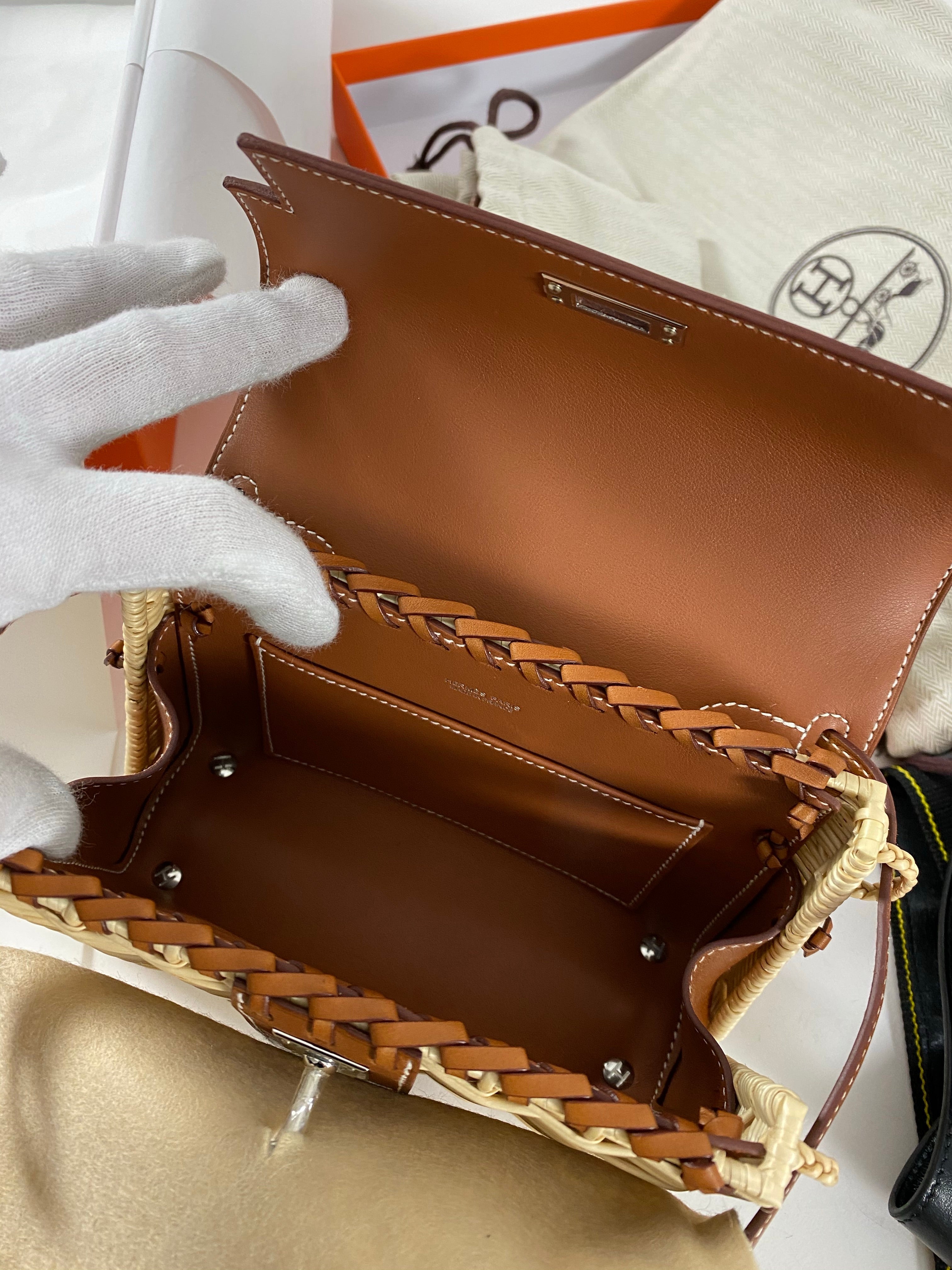 Hermes Kelly Picnic Mini 20cm Barenia and Osier Wicker Bag