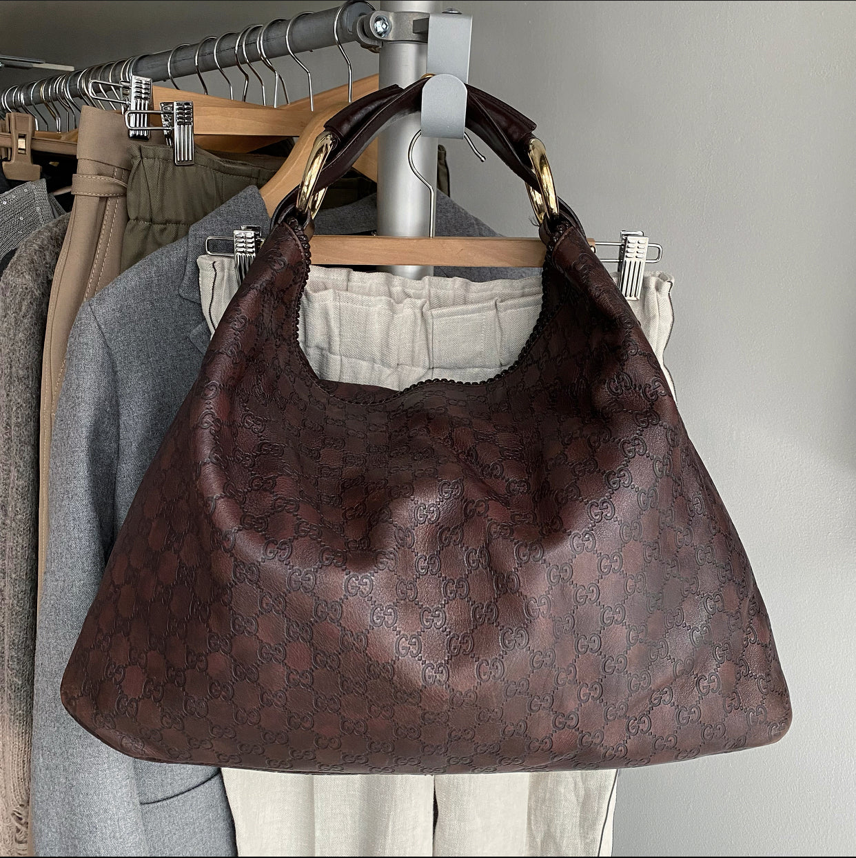 Gucci Guccissima Large Leather Horsebit Hobo Bag