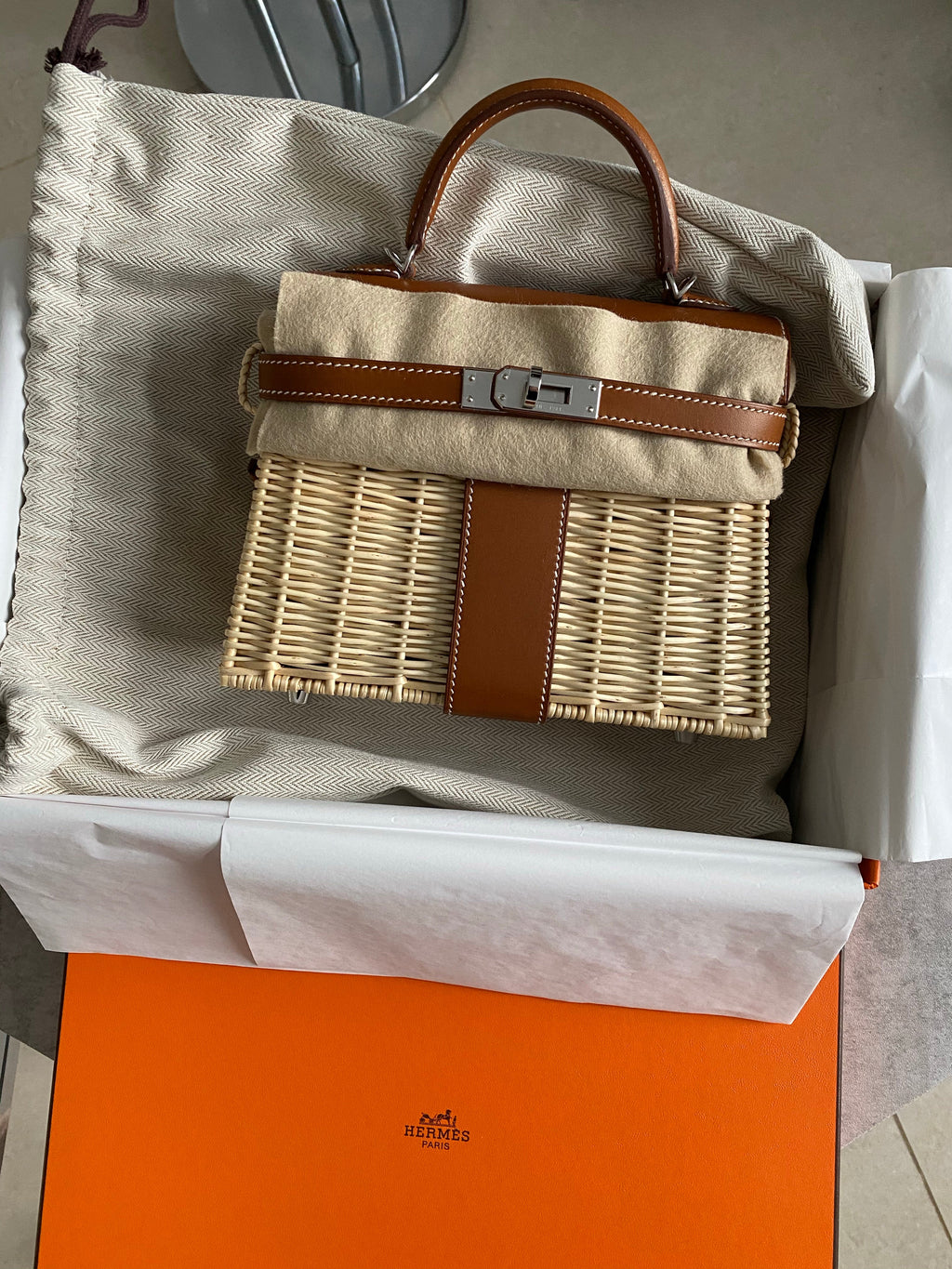 Hermes Kelly Picnic Mini 20cm Barenia and Osier Wicker Bag