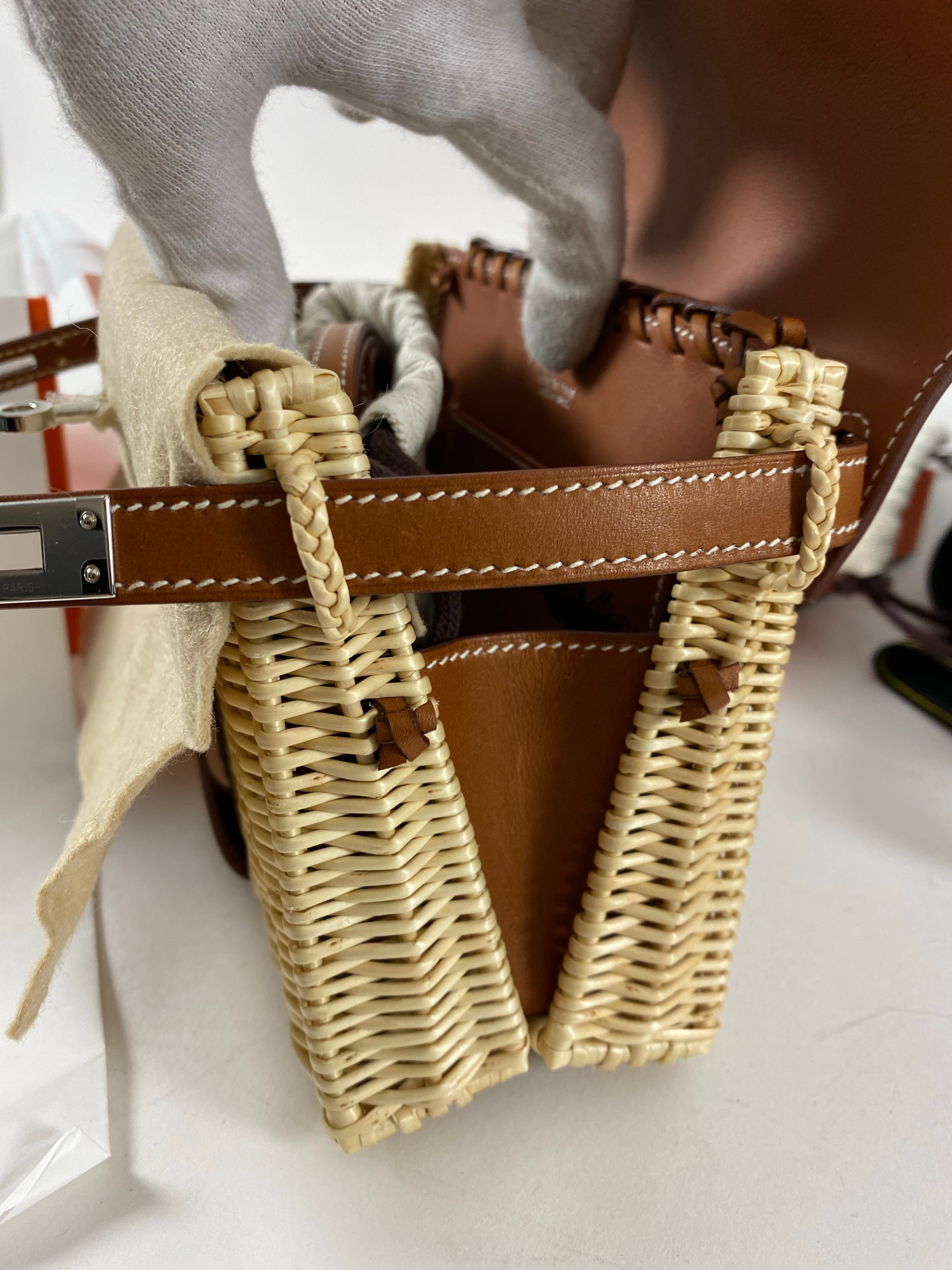 Hermes Kelly Picnic Mini 20cm Barenia and Osier Wicker Bag