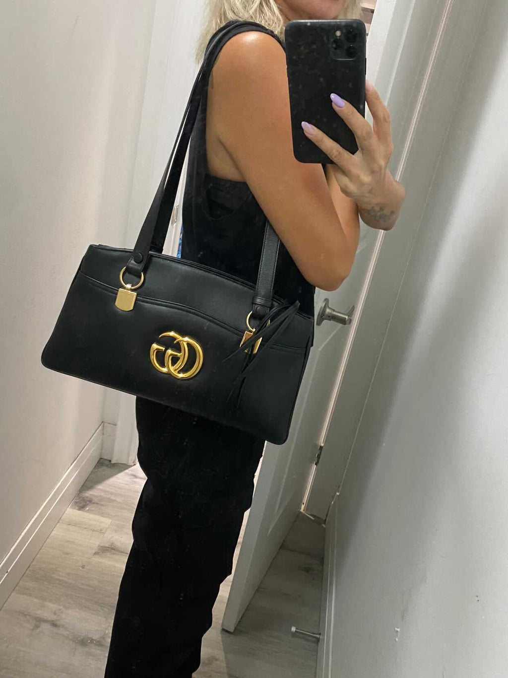 Gucci Burgundy Arli Handle Large GG Logo Bag