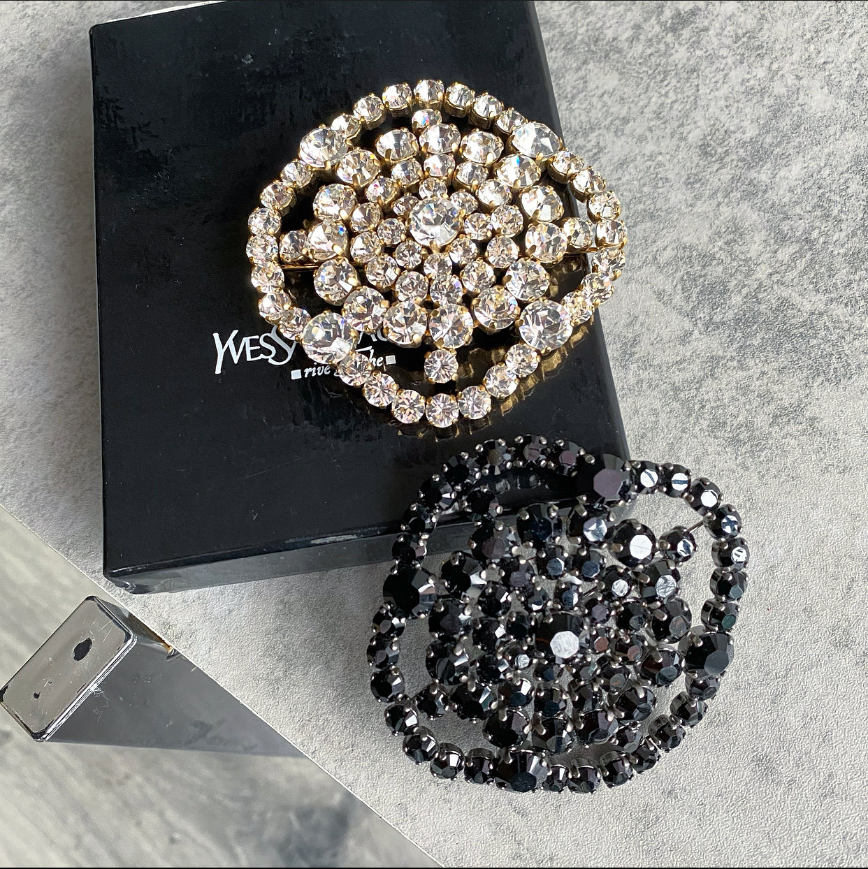 Yves Saint Laurent Vintage Large Clear Rhinestone Brooch
