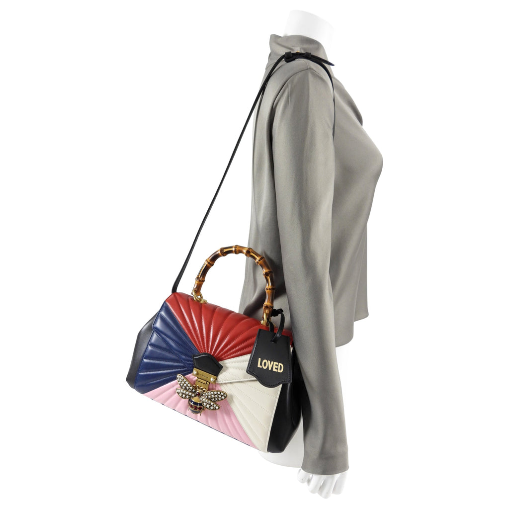 Gucci Pink Navy White Bamboo Queen Margaret Medium Bag