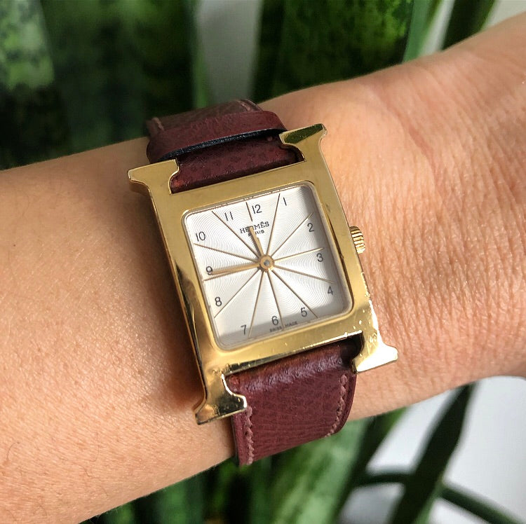 Hermes H Heure Gold Epsom Havane HH 1.201 Watch