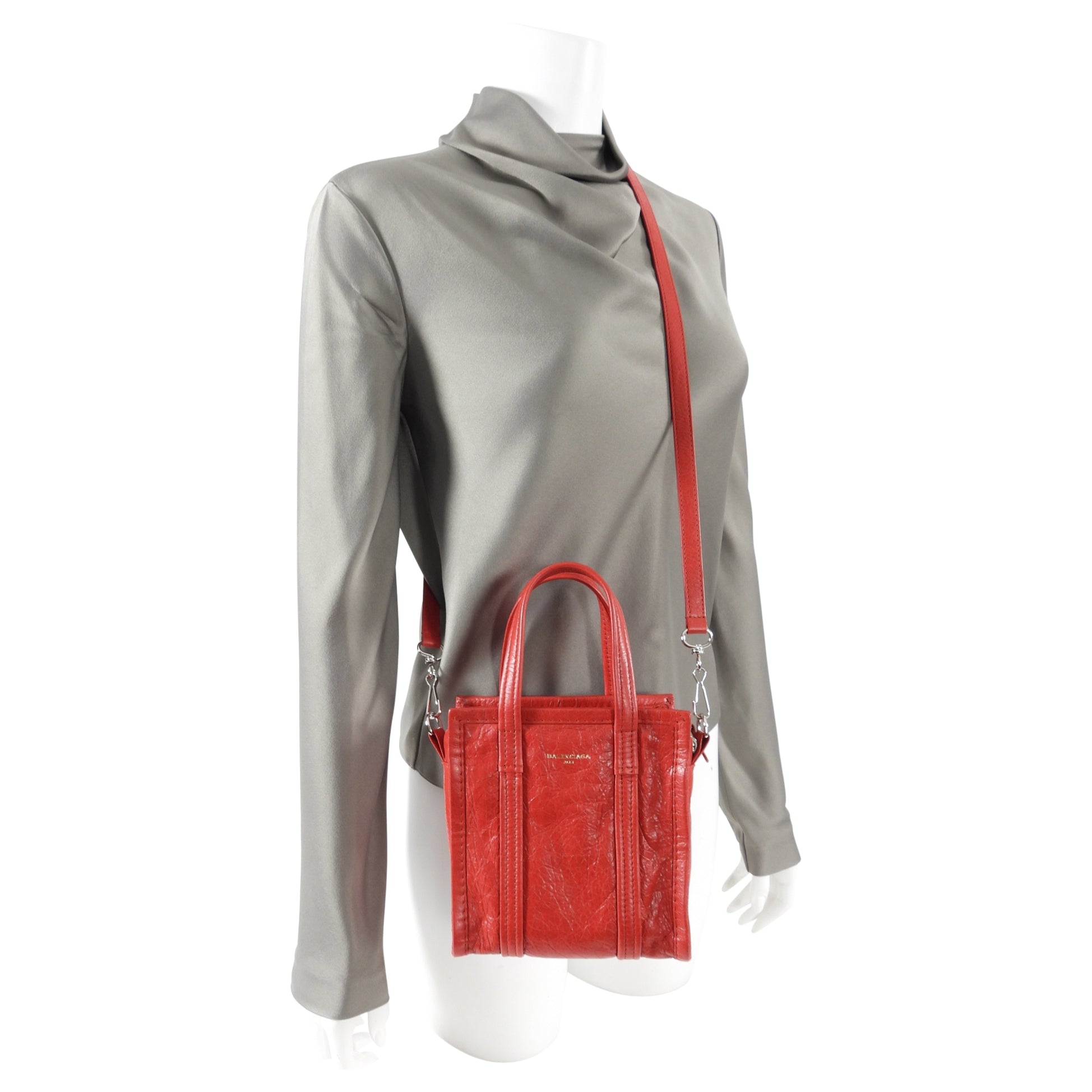 Balenciaga Red XXS Bazaar Crossbody Tote Bag