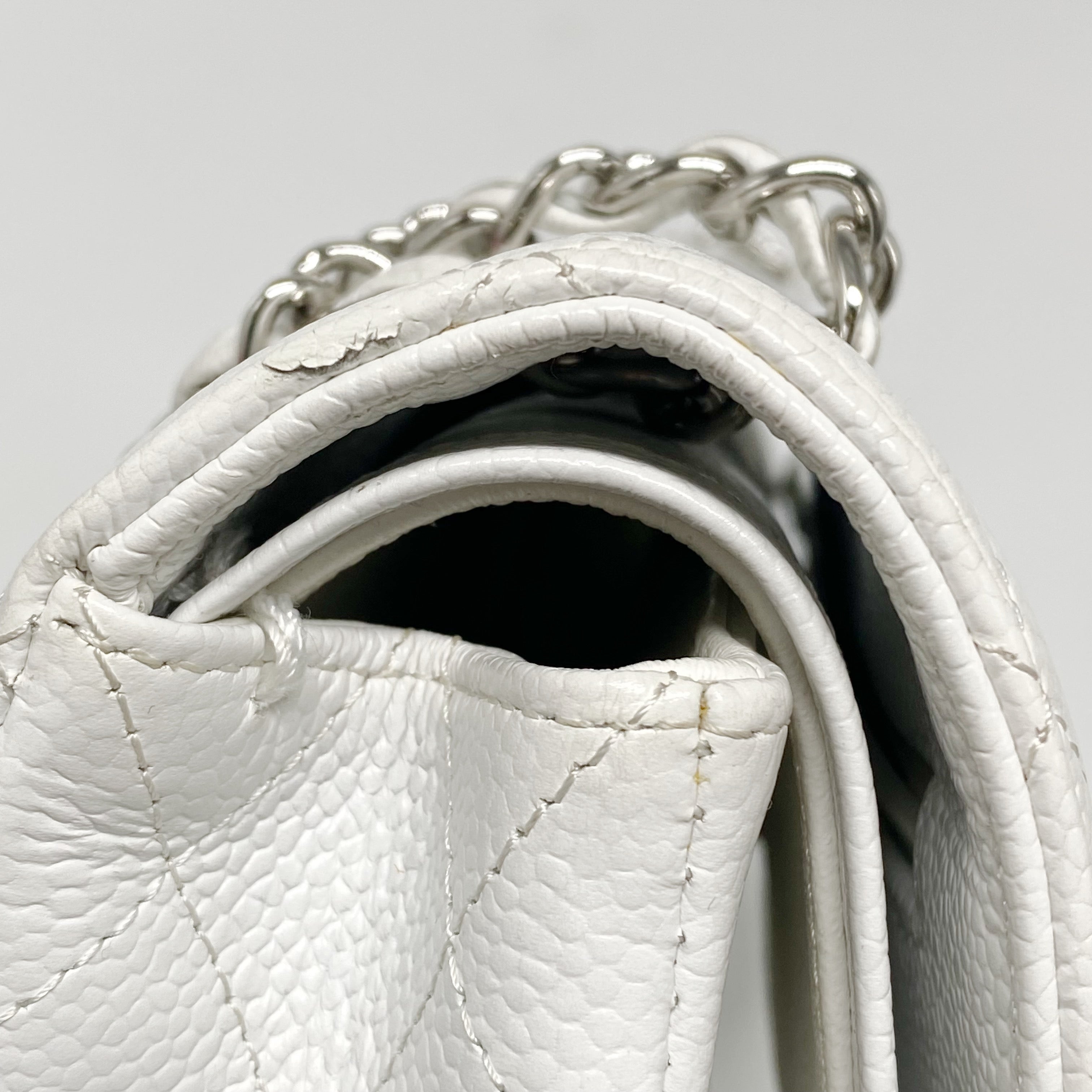 CHANEL MEDIUM CLASSIC DOUBLE FLAP BAG CAVIAR WHITE