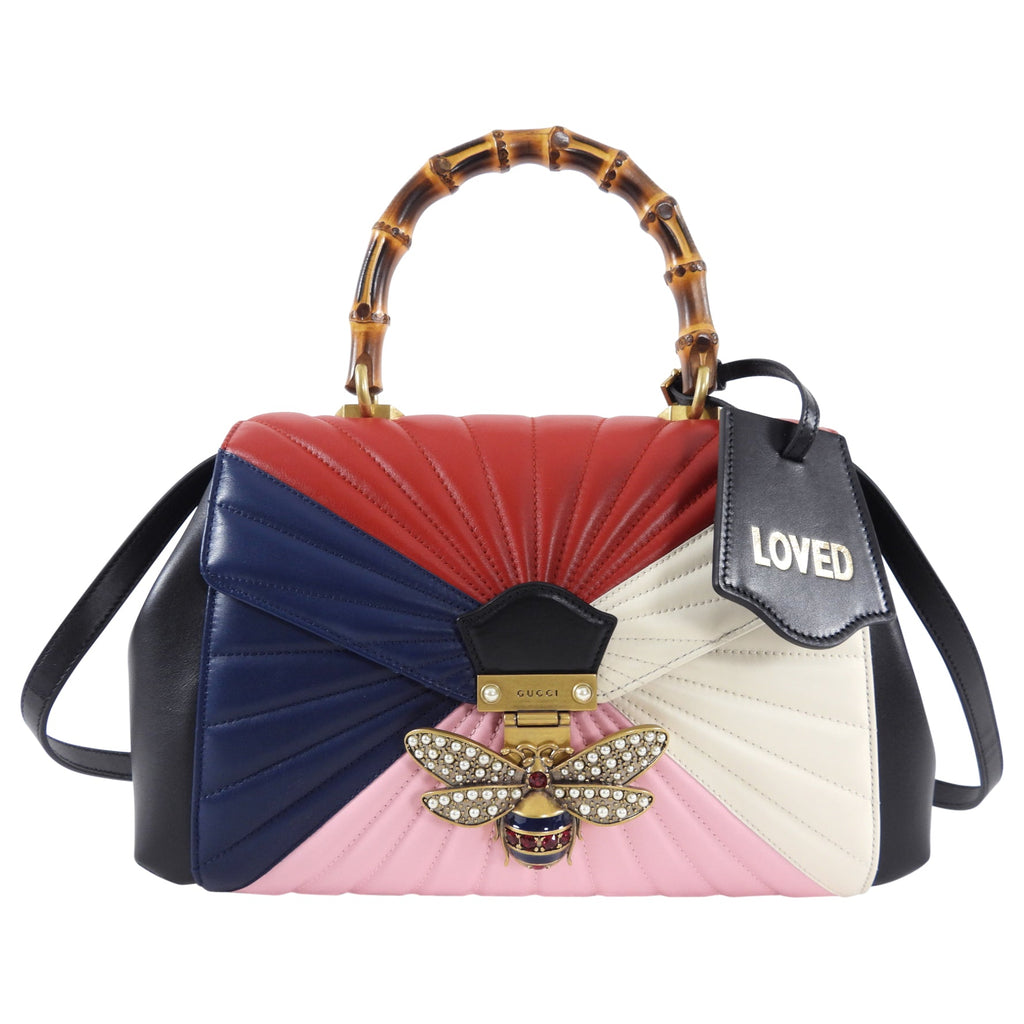 Gucci Pink Navy White Bamboo Queen Margaret Medium Bag