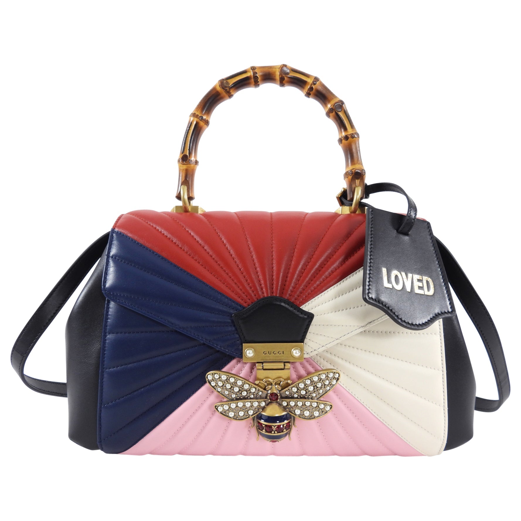 Gucci Pink Navy White Bamboo Queen Margaret Medium Bag