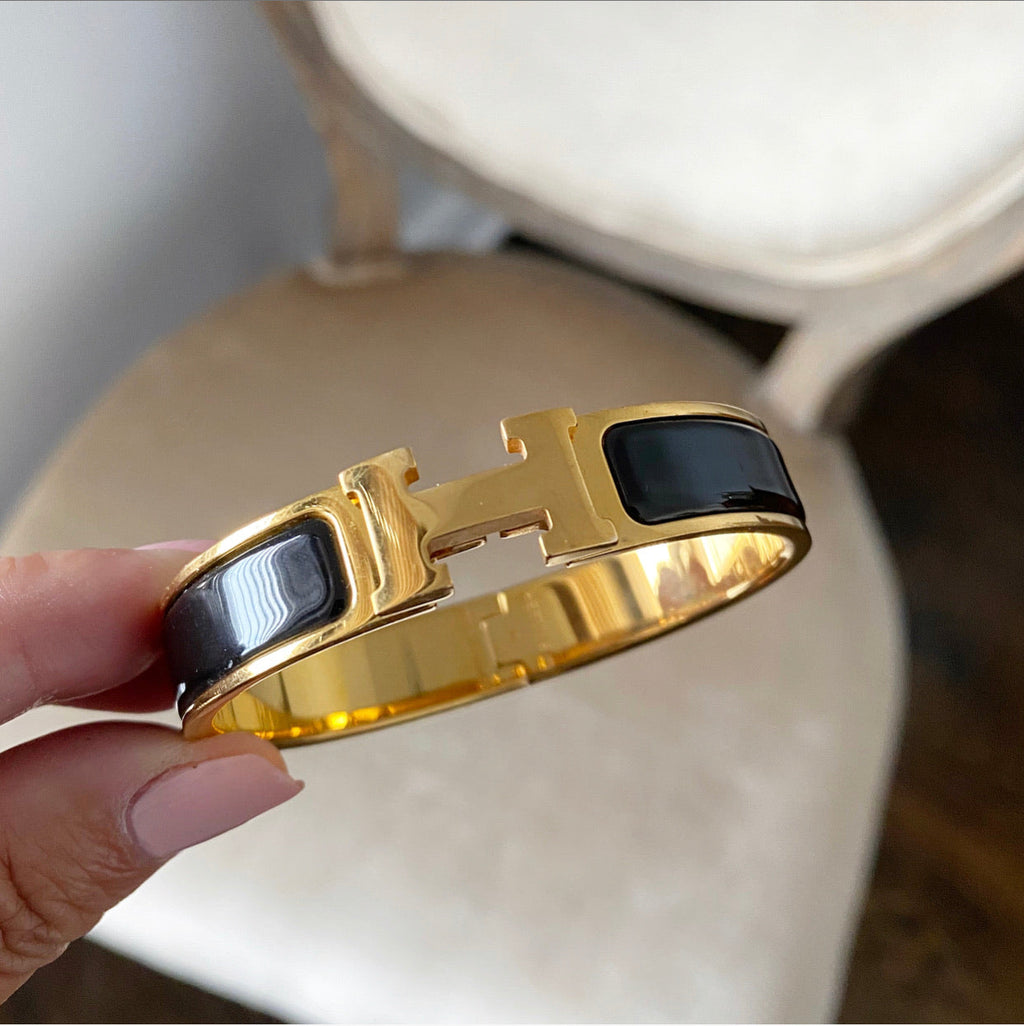 Hermes Clic H Black and Gold Hinged Bracelet - PM
