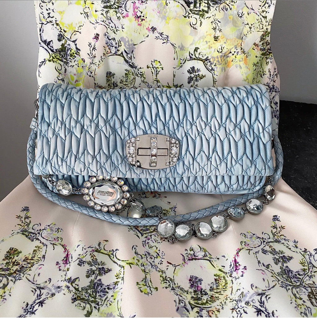 Miu Miu light blue Matelasse Crystal Flap Bag
