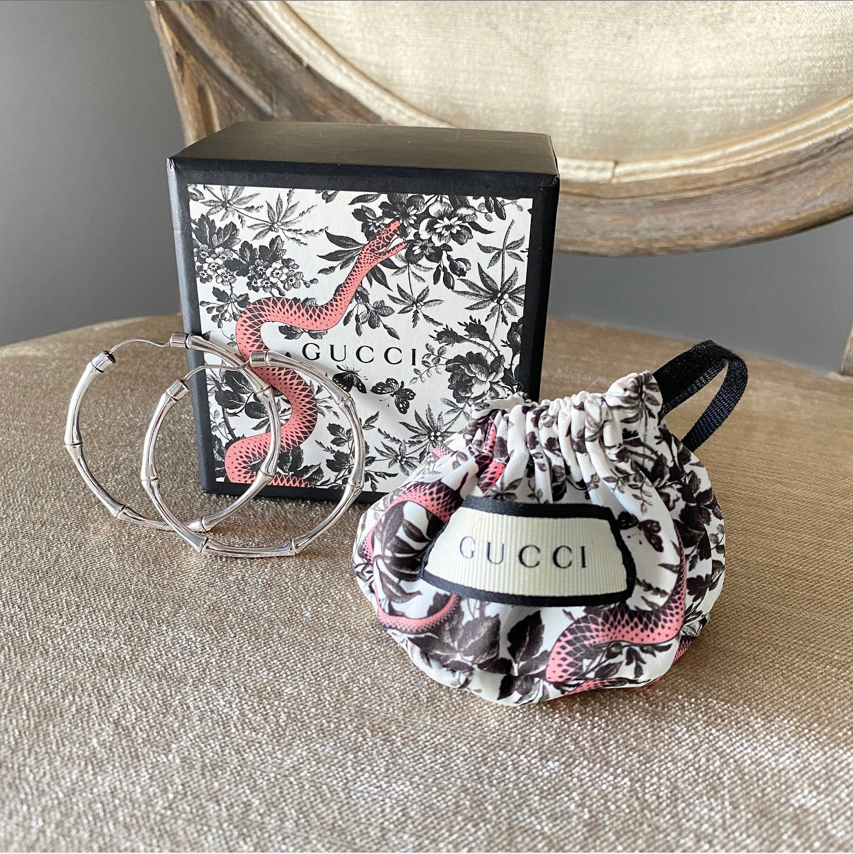 Gucci Sterling Silver Bamboo Hoop Earrings