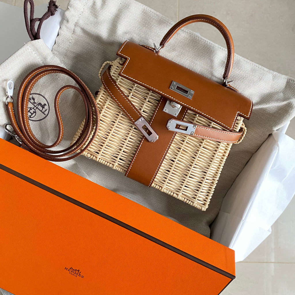 Hermes Kelly Picnic Mini 20cm Barenia and Osier Wicker Bag
