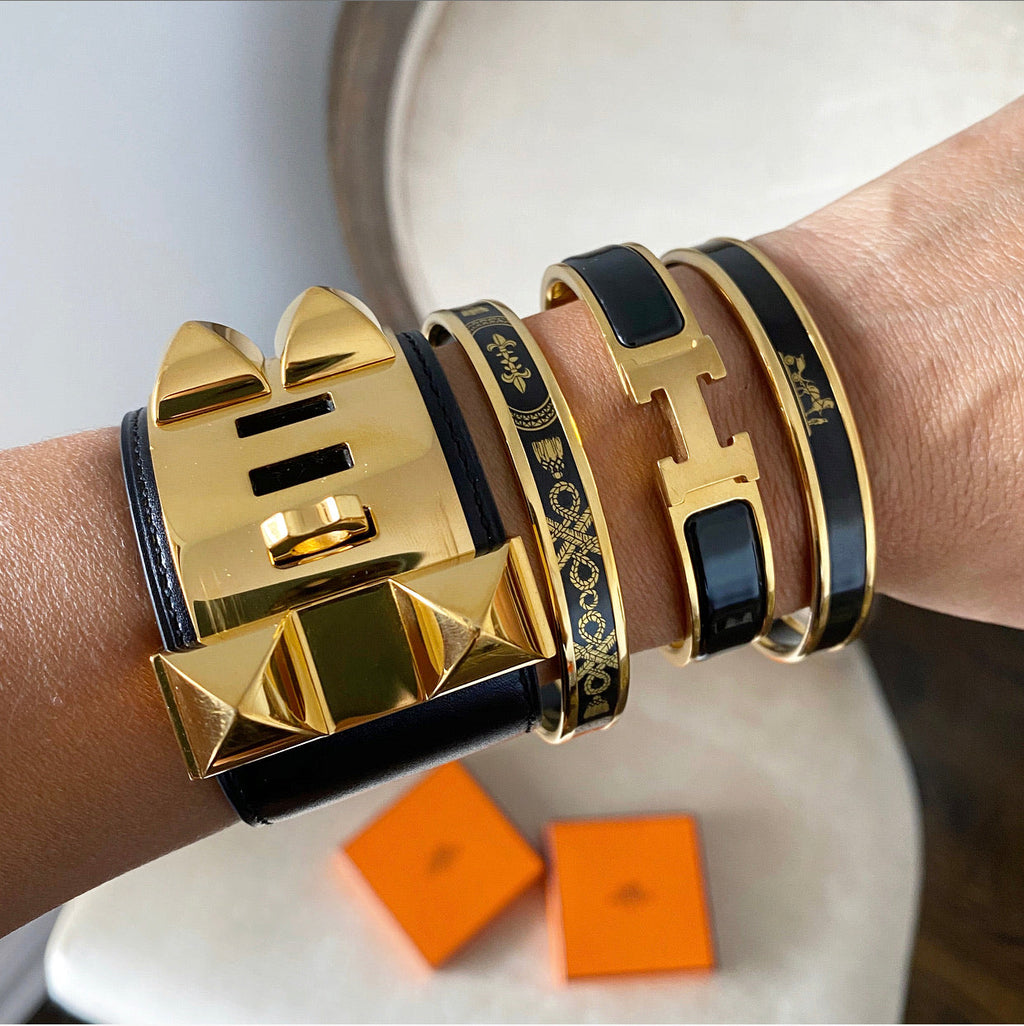 Hermes Clic H Black and Gold Hinged Bracelet - PM
