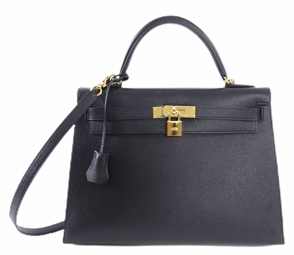Hermes 2018 Black Epsom Leather Kelly 32 Sellier GHW