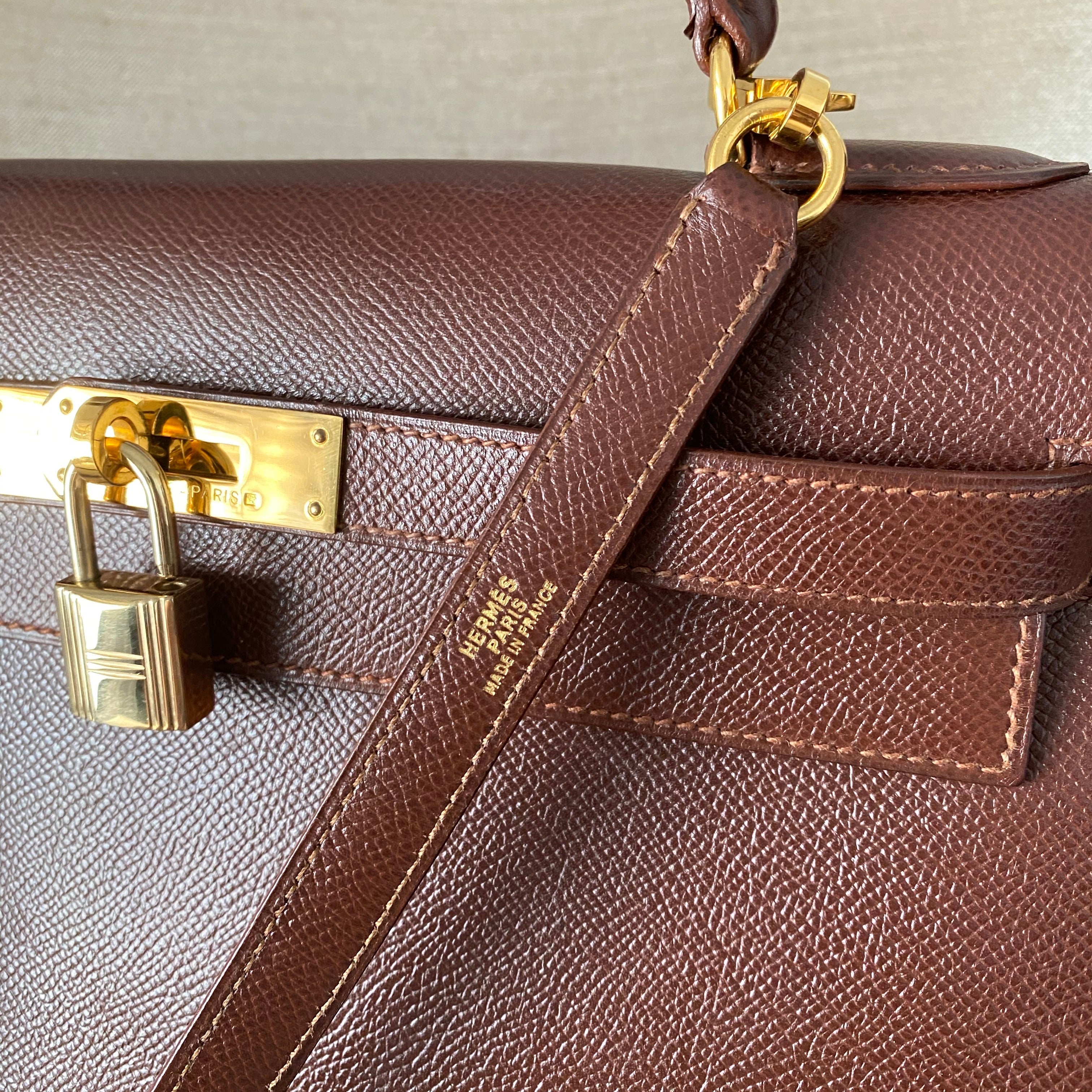 Hermes Vintage 1992 Marron Fonce Kelly 32 Sellier Courcheval Leather GHW