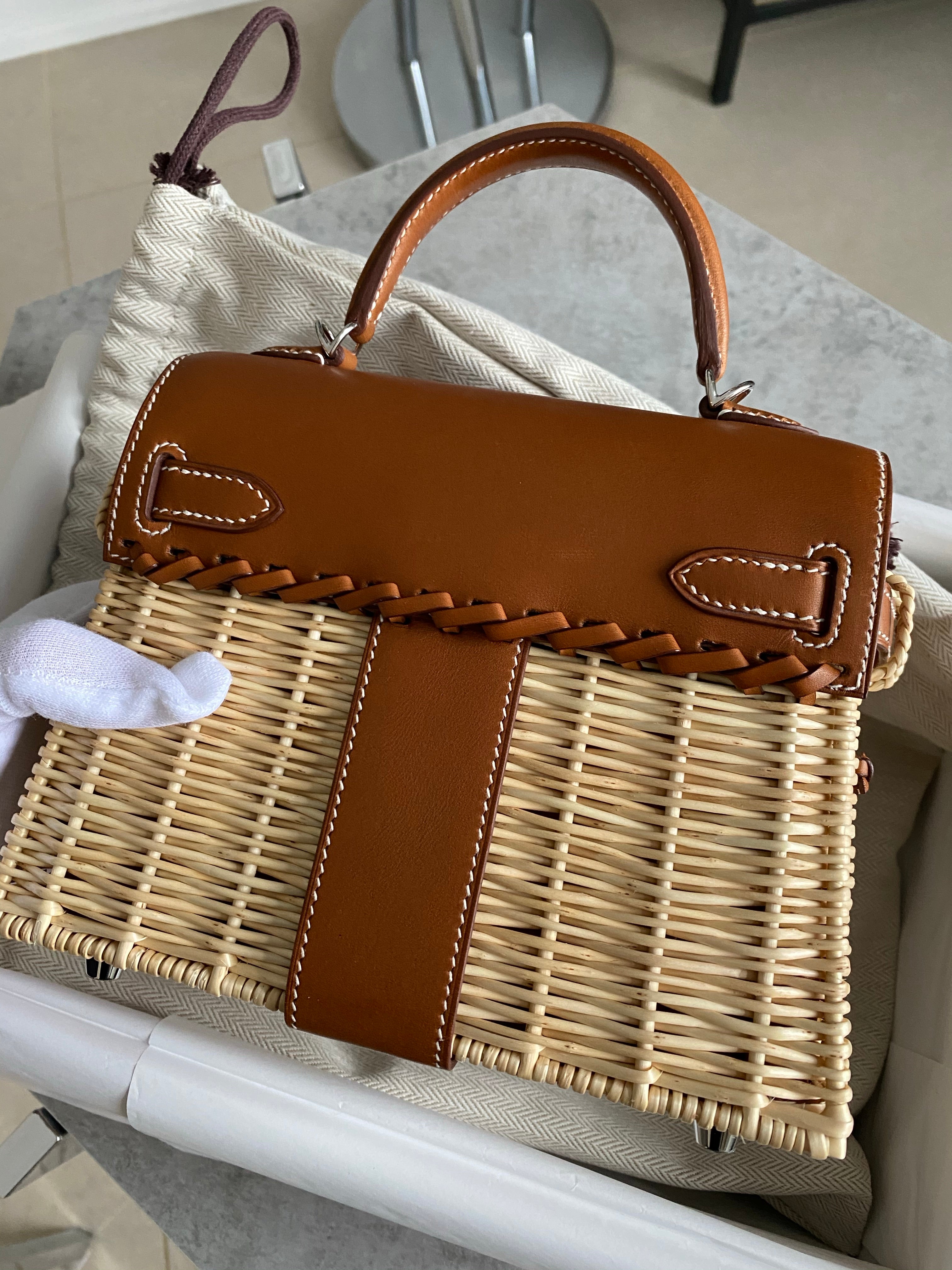 Hermes Kelly Picnic Mini 20cm Barenia and Osier Wicker Bag
