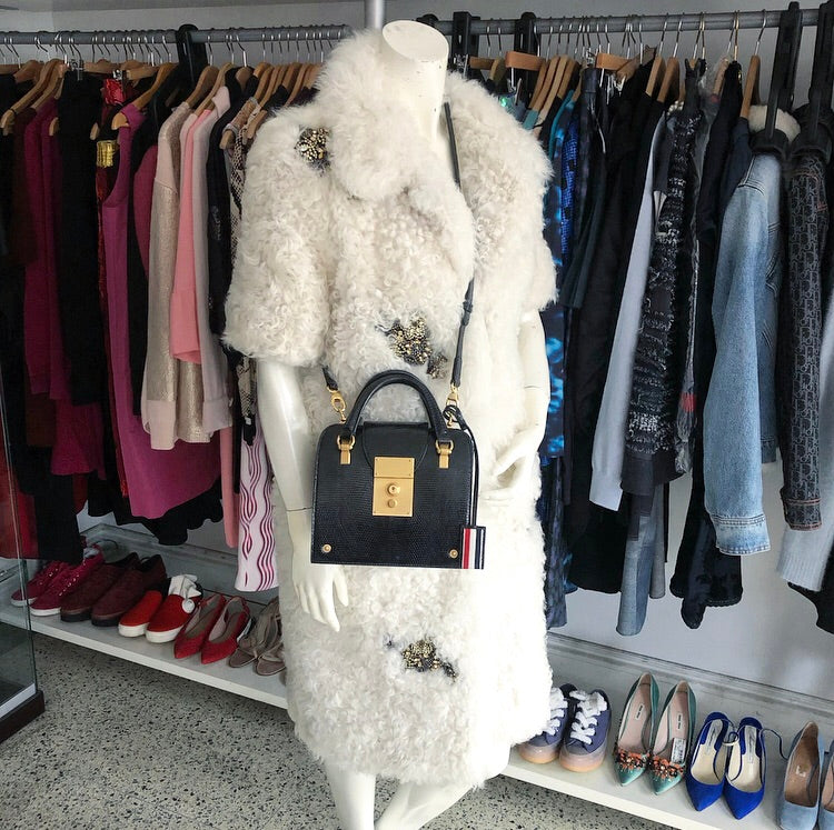 Thom Browne Black Lizard Mini Mrs. Thom Jr. Bag